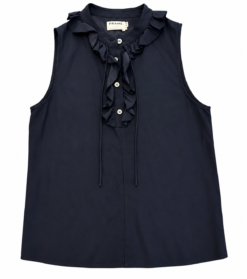 Alternative view of FRAME Blouse Size XS Navy Blue Silk Sleeveless Ruffle Neck Button Front Top