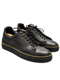 Alexander McQueen Men's Sneakers Size 42 Black Leather Gold Zipper Skull
