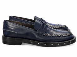 Alternative view of Lanvin Mens Loafers Size US 9 Navy Leather Metal Embellished Penny Shoes