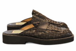 Alternative view of Warren Edwards Mens Mules 9.5 Black Woven Leather Penny Loafer Slip On