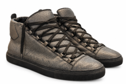 Balenciaga Mens Sneakers Size 47 Gray Snakeskin Arena High Top Leather Lace Up
