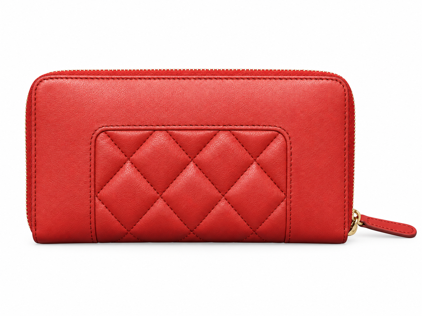 Chanel Women's Wallet Red Lambskin Quilted Mademoiselle Zip Around Gold CC - Image 2