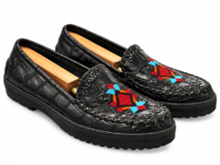 Warren Edwards Mens Loafers 43/10 Genuine Crocodile Leather Aztec Beaded