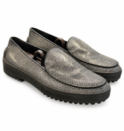 Warren Edwards Mens Loafers 43 Genuine Stingray Leather Silver Gray Exotic