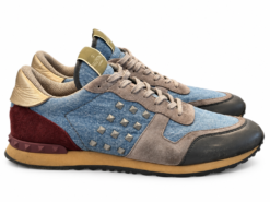 Alternative view of Valentino Garavani Rockrunner Sneakers Mens 47 Blue Denim Suede Rockstud Shoes