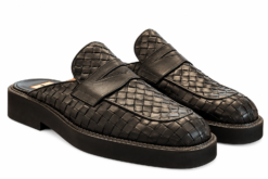 Warren Edwards Mens Mules 9.5 Black Woven Leather Penny Loafer Slip On
