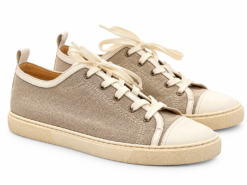 Hermes Get Sneakers Mens Size 42 US 9 Beige Canvas Leather Low Top Lace Up