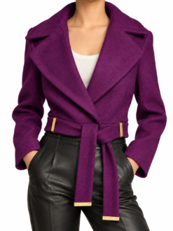 Diane Von Furstenberg DVF Womens Jacket 6 Mikhaila Crop Purple Wool Belted NWT