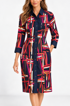 Diane Von Furstenberg DVF Dress 8 Calzare Geometric Print Silk Shirt Dress
