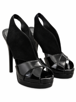 Fendi Women's Heels Size 39 Cindy Black Suede Patent Leather Platform Slingback