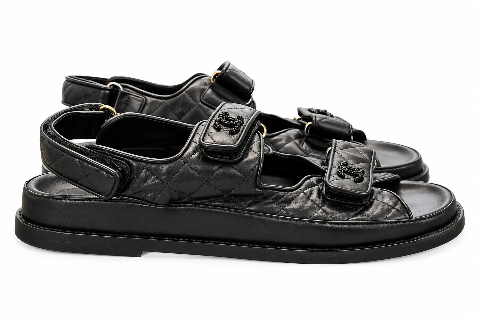Chanel Womens Sandals Size 42 So Black Quilted Lambskin Leather CC Dad Shoes - Image 2