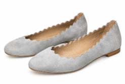 Chloe Lauren Ballet Flats Size 37 Gray Suede Scalloped Round Toe Italy