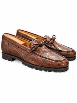Martin Dingman Mens Brown Crocodile Leather Loafers Moc Toe Shoes Size 9 Italy