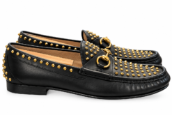 Alternative view of Gucci Mens Loafers Size 8 UK 9 US 1953 Horsebit Black Leather Gold Studded