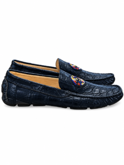 Alternative view of Warren Edwards Mens Loafers Size 9 Genuine Crocodile Leather Navy Blue Beaded
