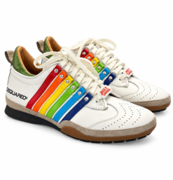 DSQUARED2 Men's Sneakers Size 42 White Leather Rainbow Stripe Low Top Shoes