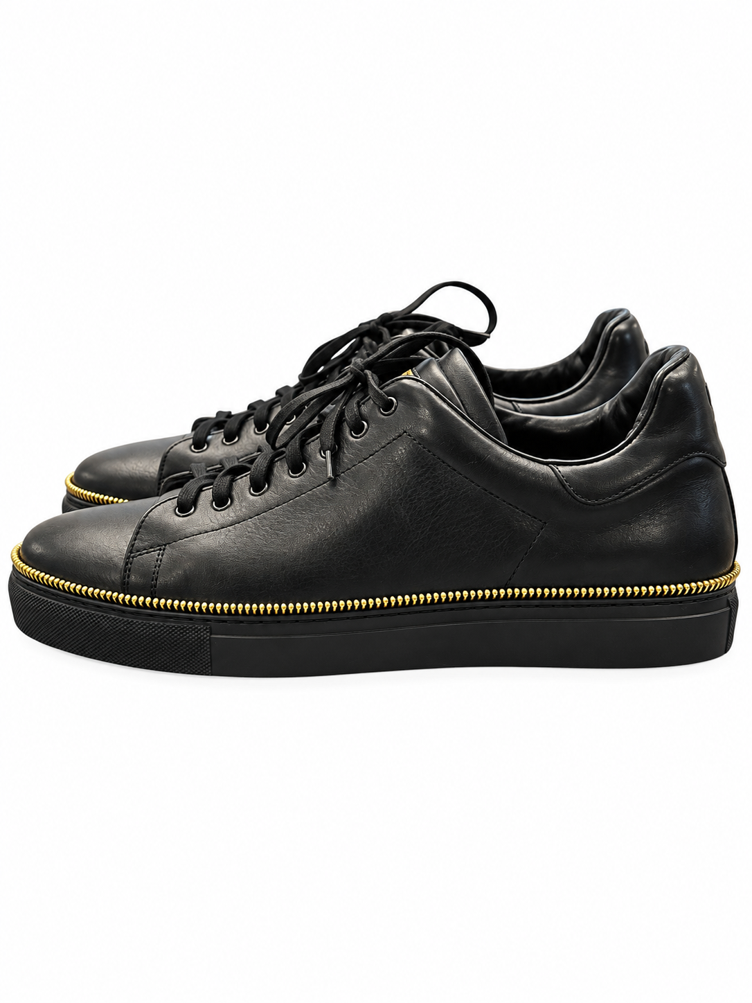 Alexander McQueen Men's Sneakers Size 42 Black Leather Gold Zipper Skull - Image 5