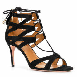 Aquazzura Sandals 38 Beverly Hills 75 Black Suede Lace Up Caged Heels