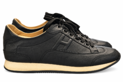 Alternative view of Hermes Men's Goal Sneakers Size 42 US 9 Black Leather Low Top Shoes