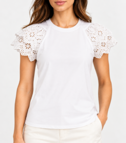 Veronica Beard Blythe Top Size XS White Eyelet Lace Ruffle Flutter Sleeve