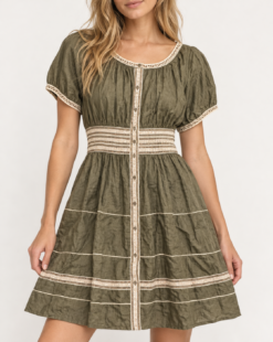 Diane von Furstenberg DVF Aima Dress Size 4 Olive Silk Lace Trim Button Front NWT