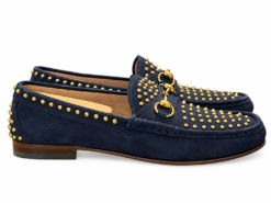 Alternative view of Gucci Mens Loafers Size 8 UK 9 US 1953 Horsebit Blue Suede Gold Studded