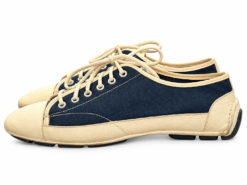 Prada Vintage Mens Sneakers UK 7 US 8 Navy Canvas Cream Leather Lace Up Shoes
