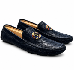 Warren Edwards Mens Loafers Size 9 Genuine Crocodile Leather Navy Blue Beaded