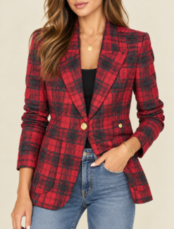 Smythe Duchess Blazer Womens 8 Red Tartan Plaid Wool Patch Pocket Jacket
