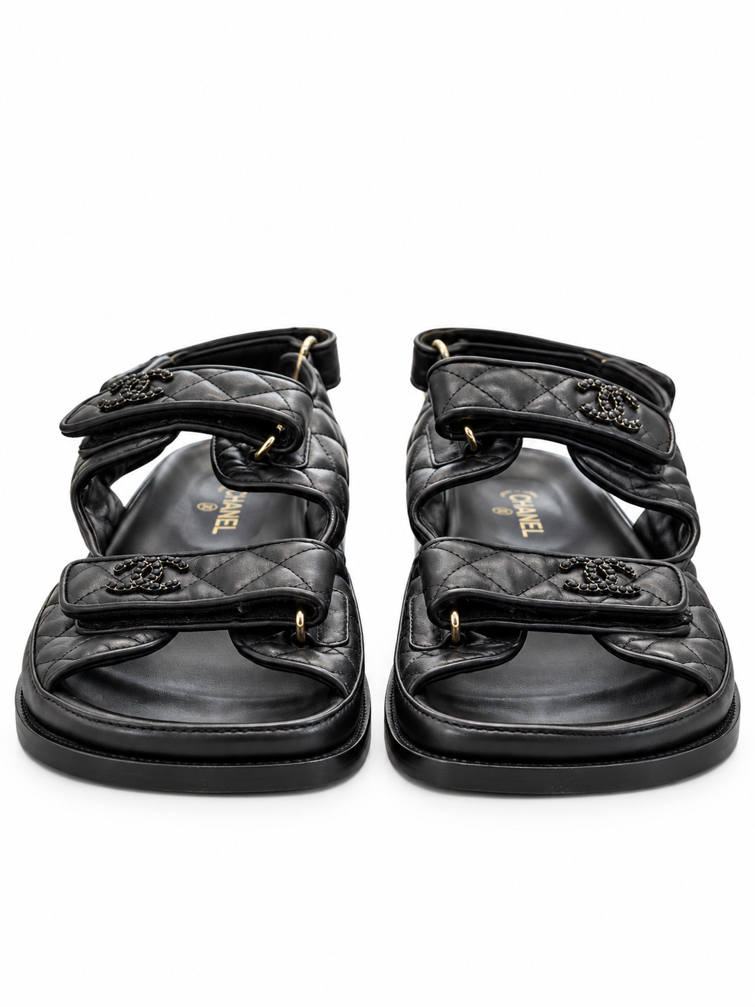 Chanel Womens Sandals Size 42 So Black Quilted Lambskin Leather CC Dad Shoes - Image 3