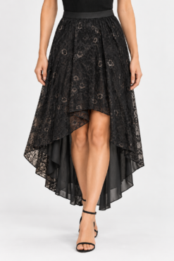 Theory Skirt Size S Black Floral Lace High Low Asymmetrical Layered Midi