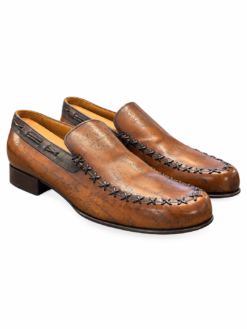 Berluti Men's Loafers 8.5UK 9.5US Scritto Brown Leather Whipstitch Slip On Shoes