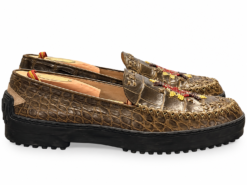 Alternative view of Warren Edwards Mens Loafers 43/10 Brown Genuine Alligator Leather Beaded