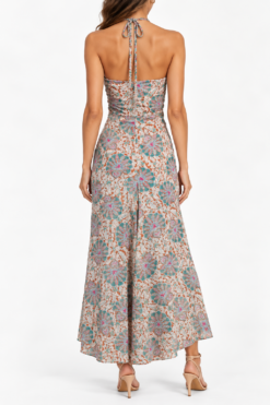 Alternative view of Veronica Beard Aldana Dress Womens 4 Caramel Multi Floral Halter Maxi Ruched