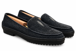 Warren Edwards Mens Loafers 42 Genuine Stingray Leather Dark Blue Exotic