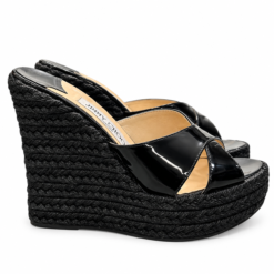 Alternative view of Jimmy Choo Black Patent Leather Espadrille Wedge Platform Sandals 35 US 5