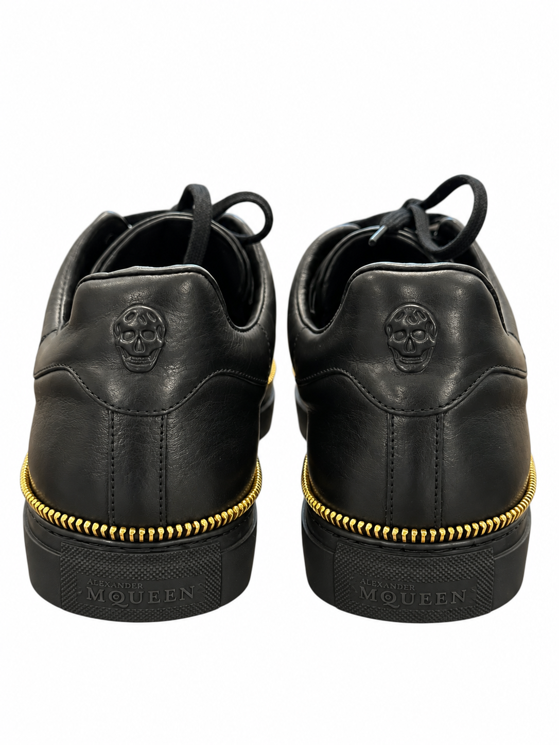Alexander McQueen Men's Sneakers Size 42 Black Leather Gold Zipper Skull - Image 6