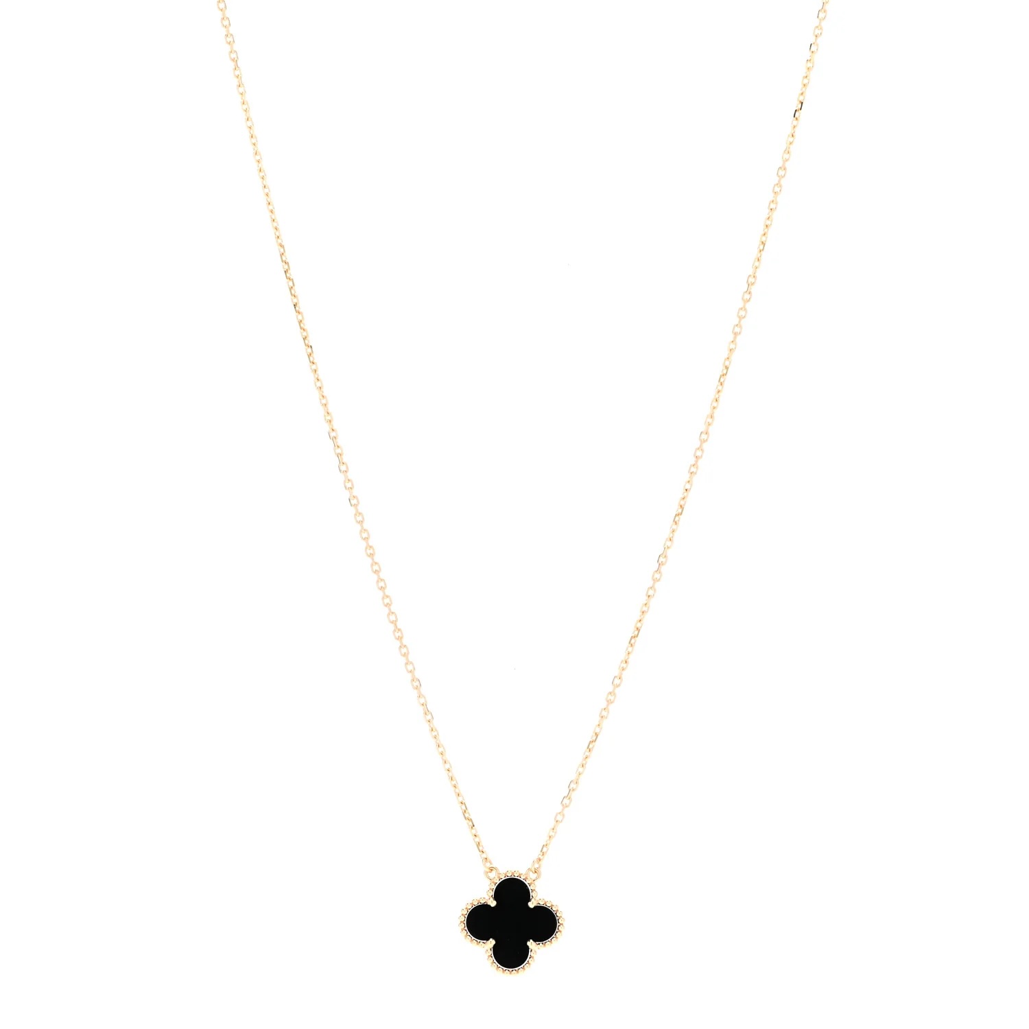 Van Cleef & Arpels Vintage Alhambra Black Onyx 18K Yellow Gold Pendant Necklace