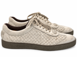 Alternative view of Bottega Veneta Mens Sneakers Size 42 Intrecciato Woven Leather Light Gray Shoes