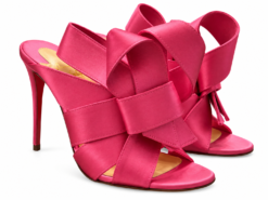 Christian Louboutin Sandals 40 Samourai 100 Pink Satin Bow Mules Heels Box