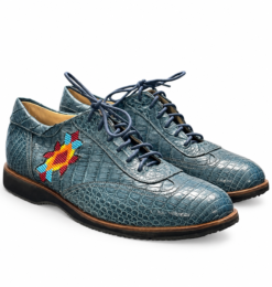 Warren Edwards Mens Sneakers Size 9 Blue Genuine Crocodile Leather Beaded