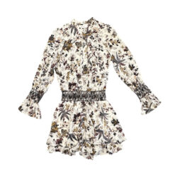 Alternative view of A.L.C. Landry Dress Size 0 Ivory Floral Silk Long Sleeve Smocked Mini