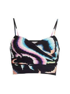 Alternative view of A.L.C. Sula Crop Top Womens Size 2 Black Multicolor Ruched Camisole