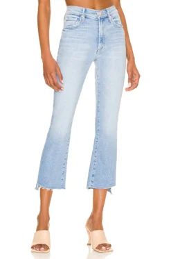 MOTHER The Insider Jeans Womens 26 Light Wash High Rise Crop Bootcut Raw Hem