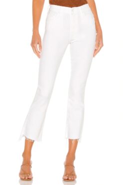 MOTHER Insider Crop Step Fray Jeans 25 White High Rise Bootcut Raw Hem