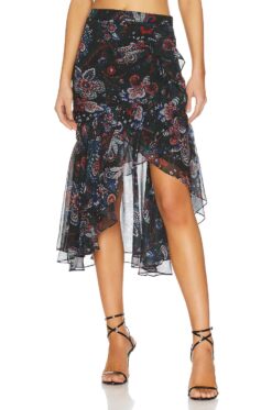 Veronica Beard Tiare Skirt Size 6 Black Floral Silk Ruffle High Low Midi