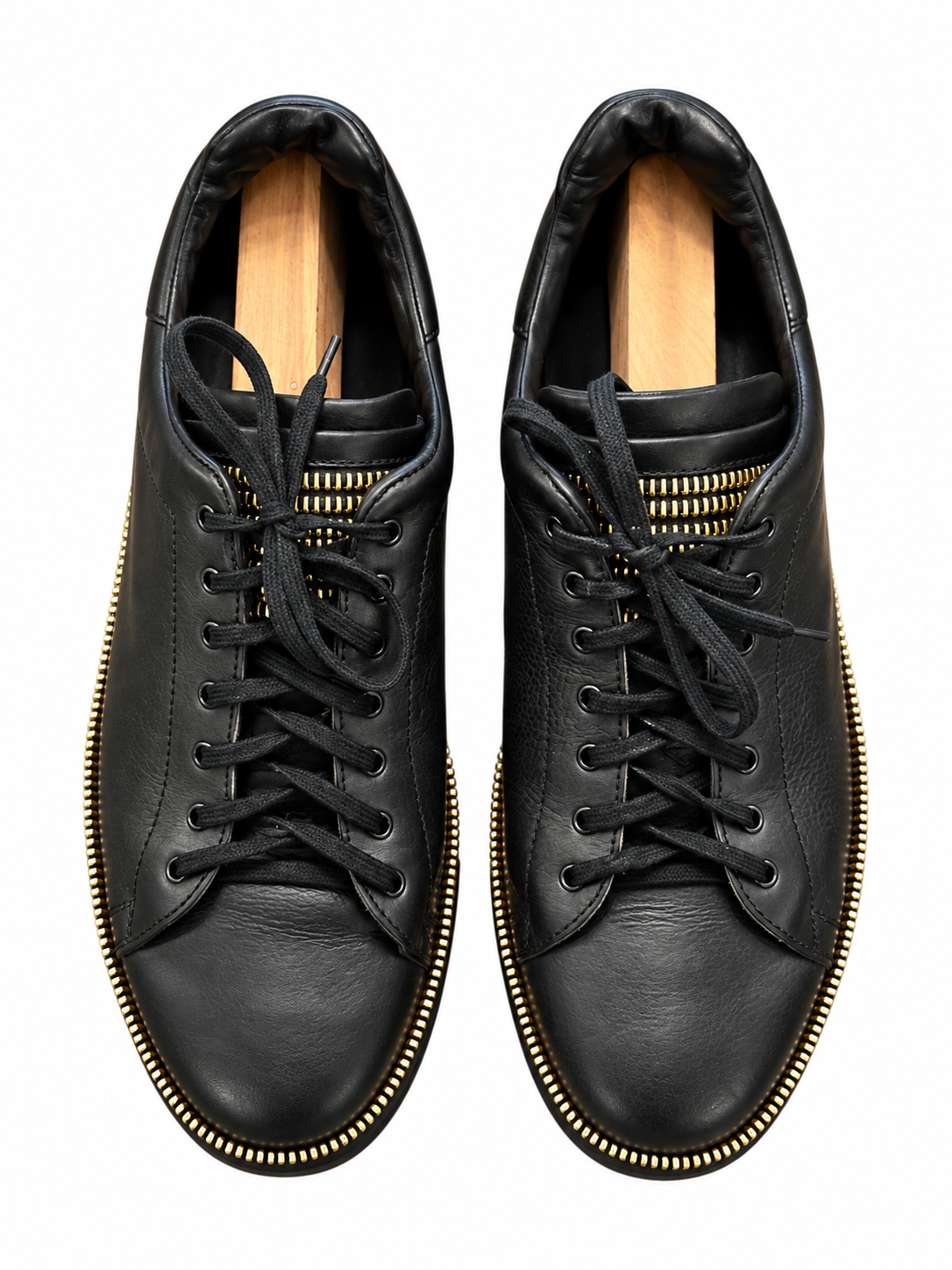 Alexander McQueen Men's Sneakers Size 42 Black Leather Gold Zipper Skull - Image 4