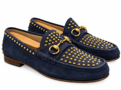 Gucci Mens Loafers Size 8 UK 9 US 1953 Horsebit Blue Suede Gold Studded