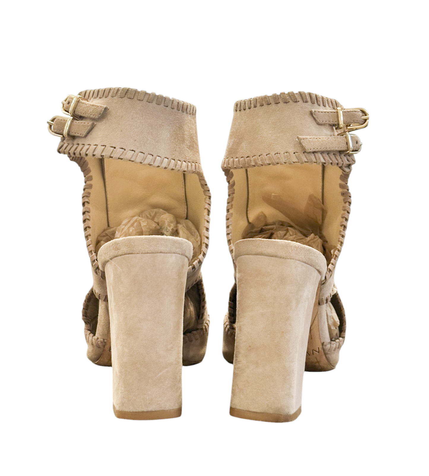 Alexandre Birman Abbe Nude Suede Lace Up Peep Toe Booties Heels 35 - Image 5