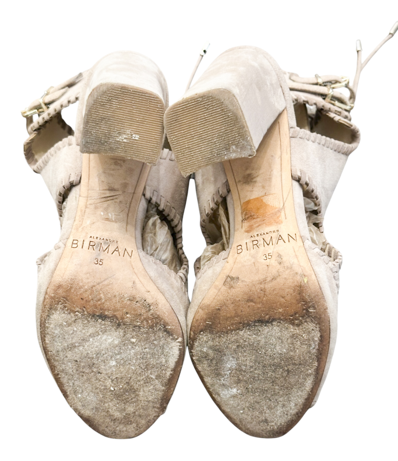 Alexandre Birman Abbe Nude Suede Lace Up Peep Toe Booties Heels 35 - Image 6